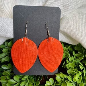 Faux Leather Orange Leaf Drop Earrings